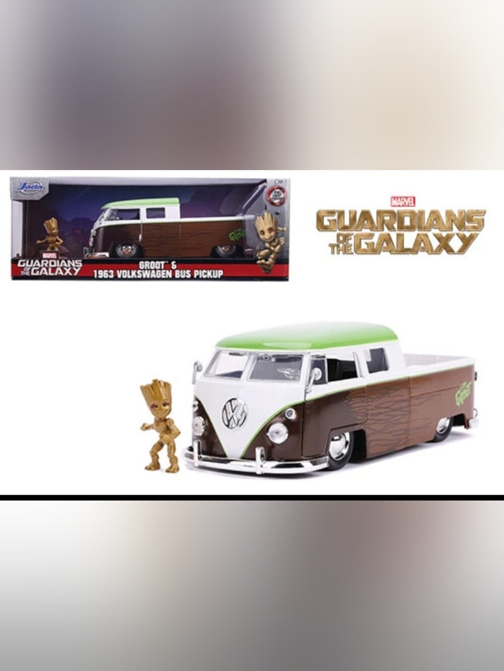 Jada 1/24 Marvel Guardians of the Galaxy 1963 VW BUS PICKUP w/GROOT FIGURE 31202